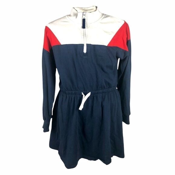 TOMMY JEANS RED WHITE & BLUE LONG SLEEVE MOCK NECK COLORBLOCK MINI DRESS L 12/14 - Picture 1 of 8